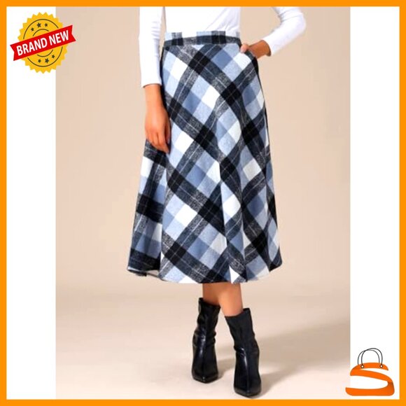 Vintage Plaid Maxi Skirt with Pockets, High Waist, Elastic Back, Fully Lined - Picture 2 of 5